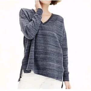 J.Crew V Neck Women Sweatshirt Blue Marl Heathered Cotton Tunic Split Hem Medium